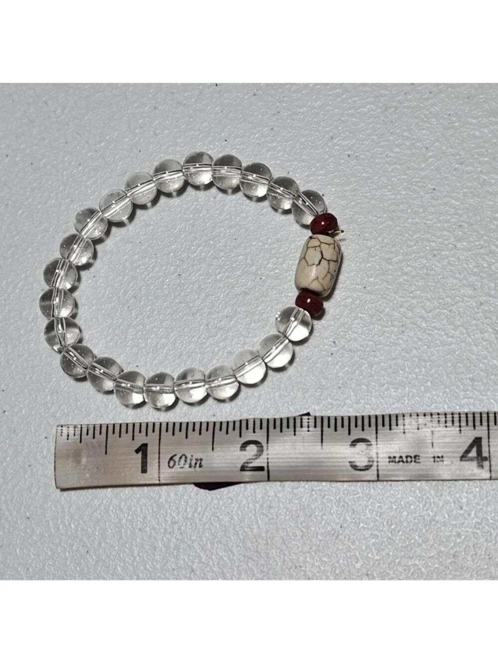 Classic Retro Beaded Stretch Bracelet Barrel Red Clear Beads Fashion Jewelry